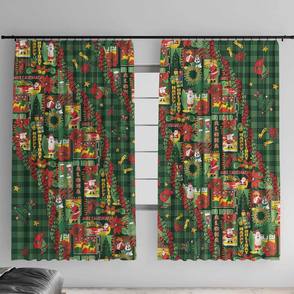 Mele Kalikimaka Pakalana Pikake Lei Window Curtain Hawaiian Rodeo Paniolo Ulaula Palaka LT9 With Hooks Red - Polynesian Pride