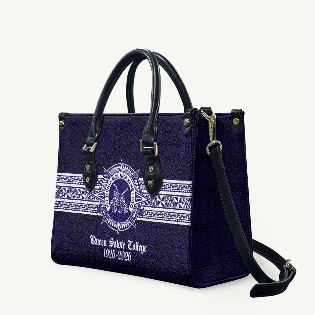 Tonga Queen Salote College 100 years Leather Bag QSC 1926-2026 Tongan Pattern LT9 Blue - Polynesian Pride