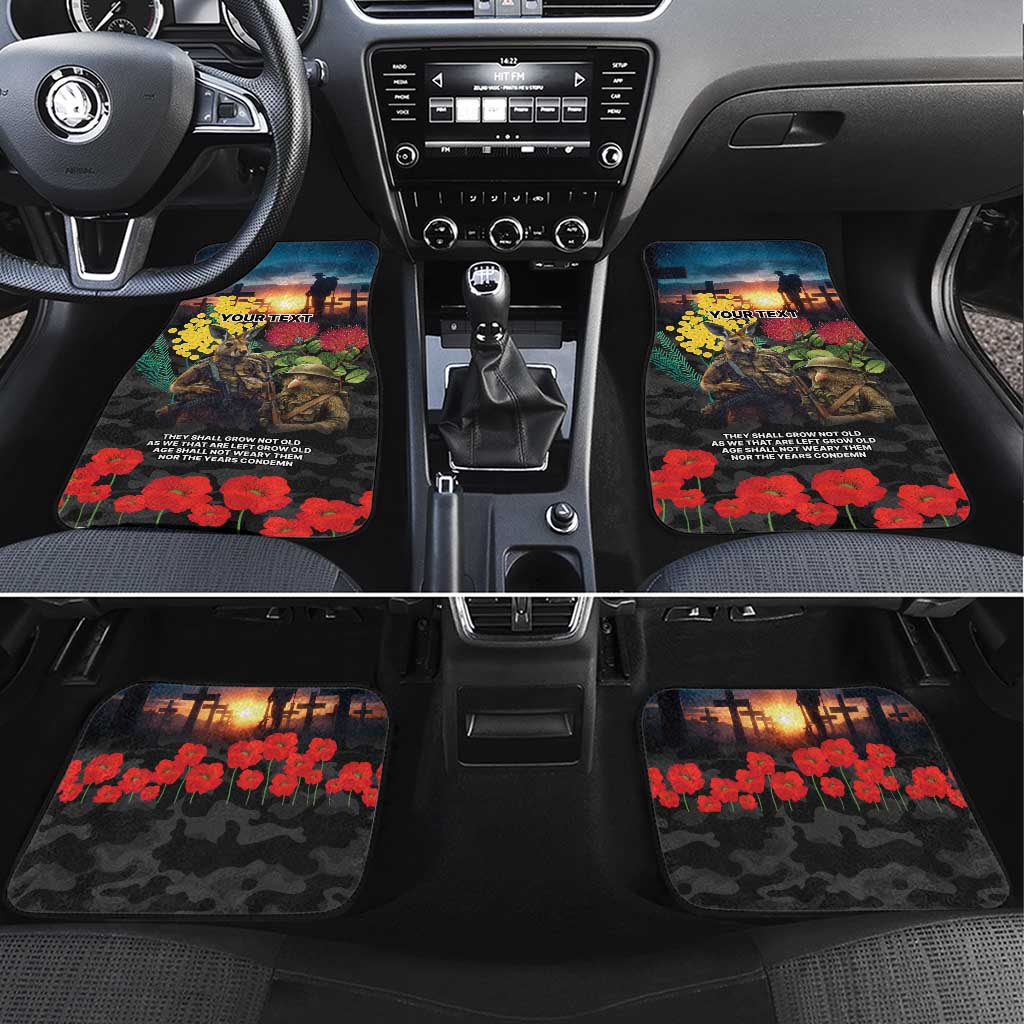 Kangaroo-Kiwi Soldier ANZAC Personalised Car Mats Golden Wattle and Pohutukawa Flowers LT9 Set 4pcs Black - Polynesian Pride