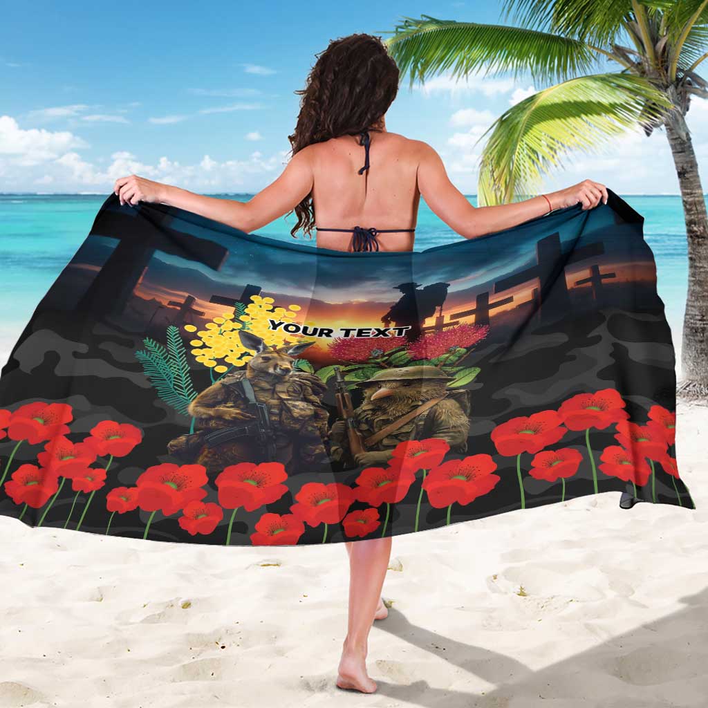 Kangaroo-Kiwi Soldier ANZAC Personalised Sarong Golden Wattle and Pohutukawa Flowers LT9 - Polynesian Pride