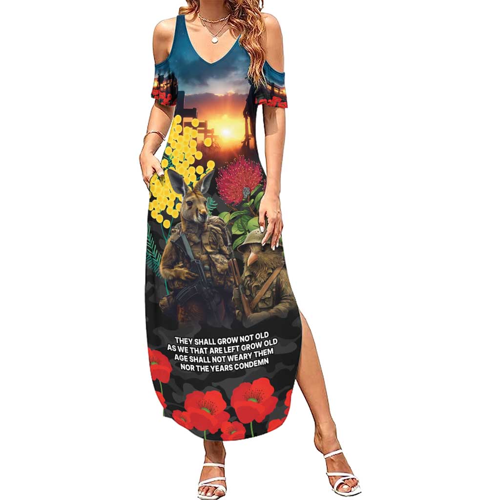 Kangaroo-Kiwi Soldier ANZAC Personalised Summer Maxi Dress Golden Wattle and Pohutukawa Flowers