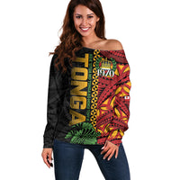 Personalised Tonga Emancipation Day Off Shoulder Sweater Puleanga Fakatui O Since 1970 LT9 Women Red - Polynesian Pride