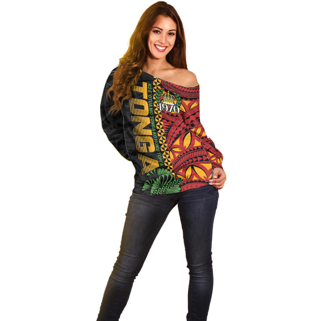 Personalised Tonga Emancipation Day Off Shoulder Sweater Puleanga Fakatui O Since 1970 LT9 - Polynesian Pride