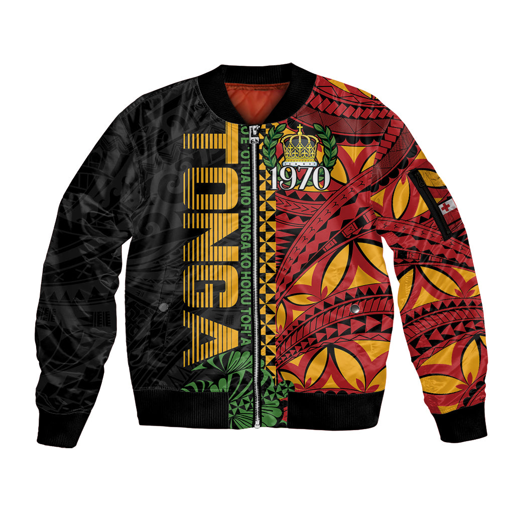 Personalised Tonga Emancipation Day Sleeve Zip Bomber Jacket Puleanga Fakatui O Since 1970 LT9 Unisex Red - Polynesian Pride