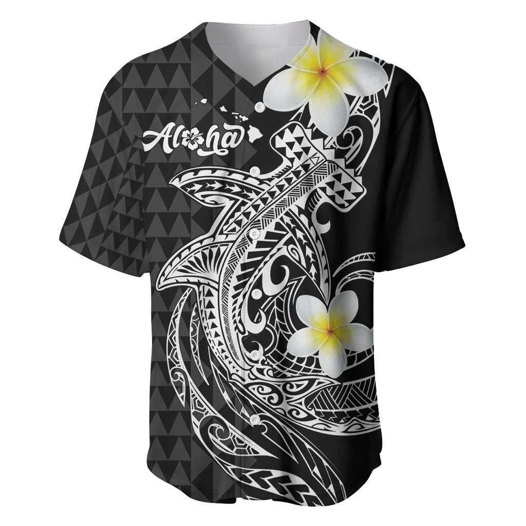 Aloha Hammerhead Shark Baseball Jersey Black Hawaiian Kakau Tribal Tattoo LT9 Black - Polynesian Pride