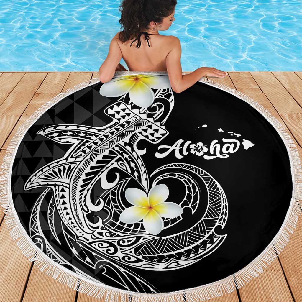 Aloha Hammerhead Shark Beach Blanket Black Hawaiian Kakau Tribal Tattoo LT9 - Polynesian Pride