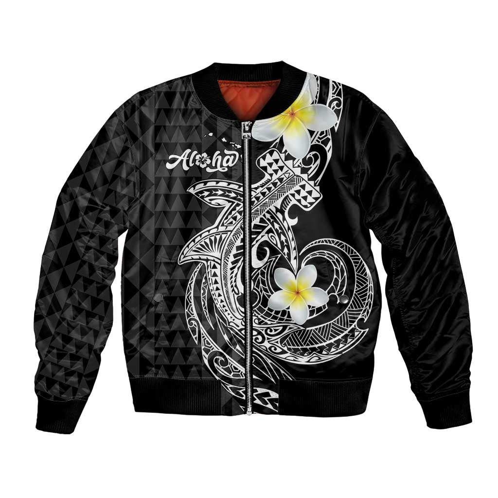 Aloha Hammerhead Shark Bomber Jacket Black Hawaiian Kakau Tribal Tattoo LT9 Unisex Black - Polynesian Pride