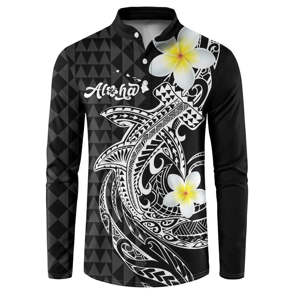 Aloha Hammerhead Shark Button Sweatshirt Black Hawaiian Kakau Tribal Tattoo LT9 Black - Polynesian Pride