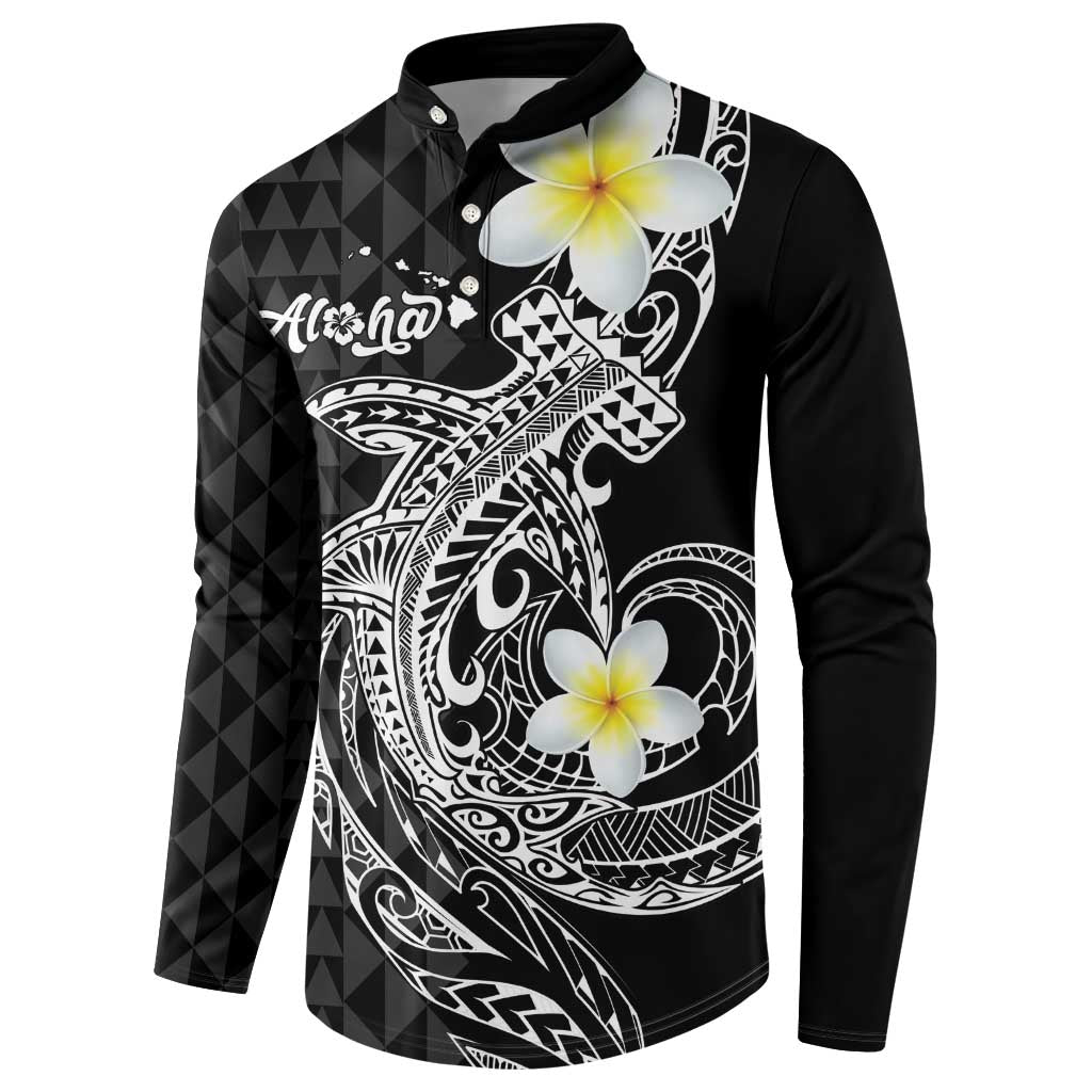 Aloha Hammerhead Shark Button Sweatshirt Black Hawaiian Kakau Tribal Tattoo LT9 - Polynesian Pride