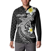 Aloha Hammerhead Shark Button Sweatshirt Black Hawaiian Kakau Tribal Tattoo LT9 - Polynesian Pride