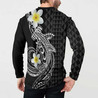 Aloha Hammerhead Shark Button Sweatshirt Black Hawaiian Kakau Tribal Tattoo LT9 - Polynesian Pride