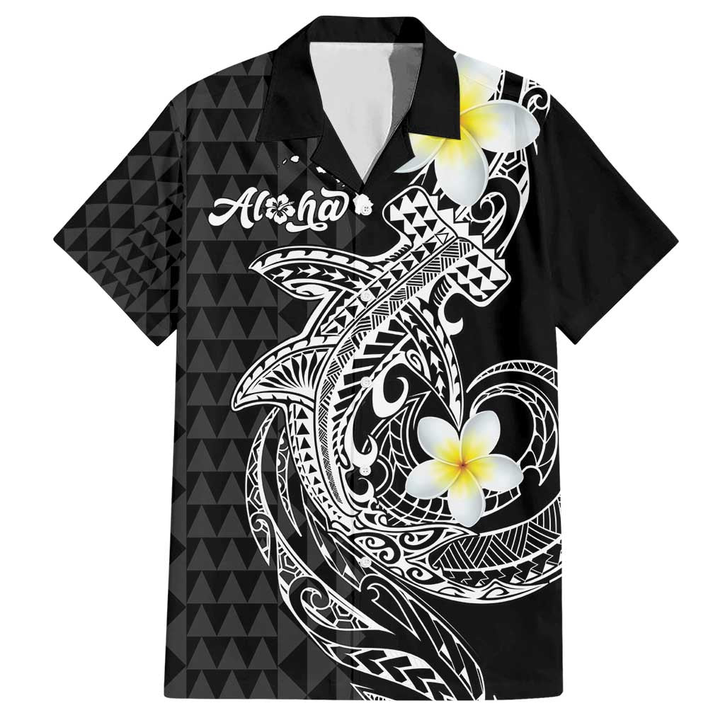 Aloha Hammerhead Shark Hawaiian Shirt Black Hawaiian Kakau Tribal Tattoo LT9 Black - Polynesian Pride