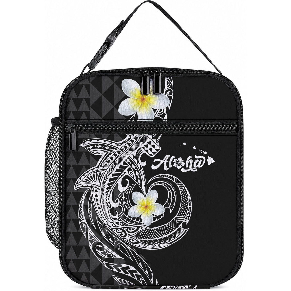 Aloha Hammerhead Shark Lunch Bag Black Hawaiian Kakau Tribal Tattoo LT9 10.2 × 8.3 × 4.3 inch Black - Polynesian Pride