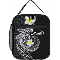 Aloha Hammerhead Shark Lunch Bag Black Hawaiian Kakau Tribal Tattoo LT9 10.2 × 8.3 × 4.3 inch Black - Polynesian Pride