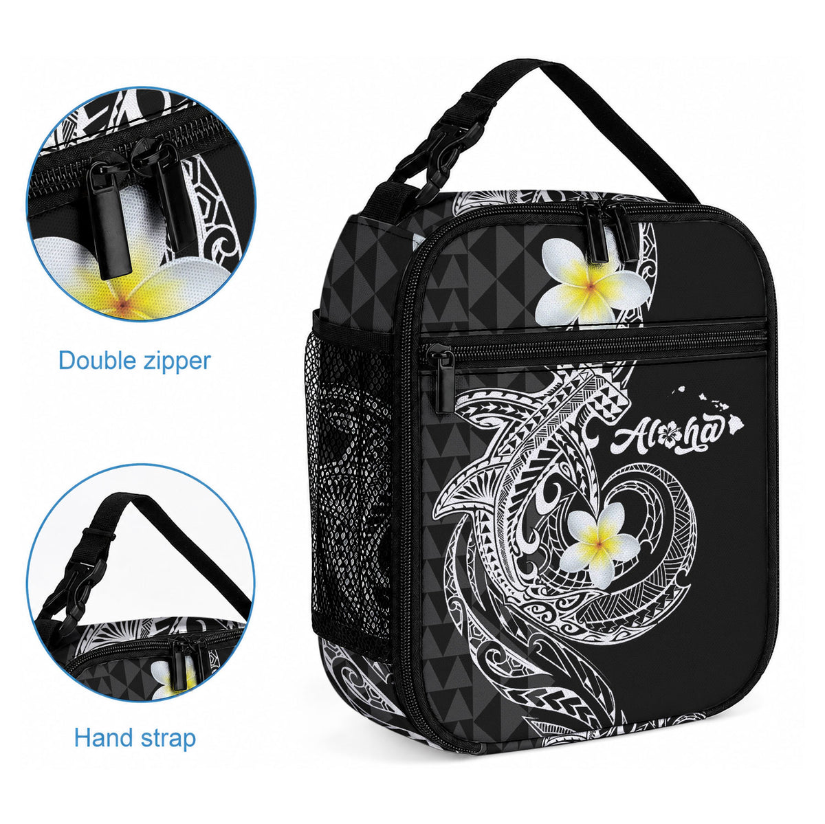 Aloha Hammerhead Shark Lunch Bag Black Hawaiian Kakau Tribal Tattoo LT9 - Polynesian Pride