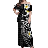 Aloha Hammerhead Shark Off Shoulder Maxi Dress Black Hawaiian Kakau Tribal Tattoo LT9 Women Black - Polynesian Pride
