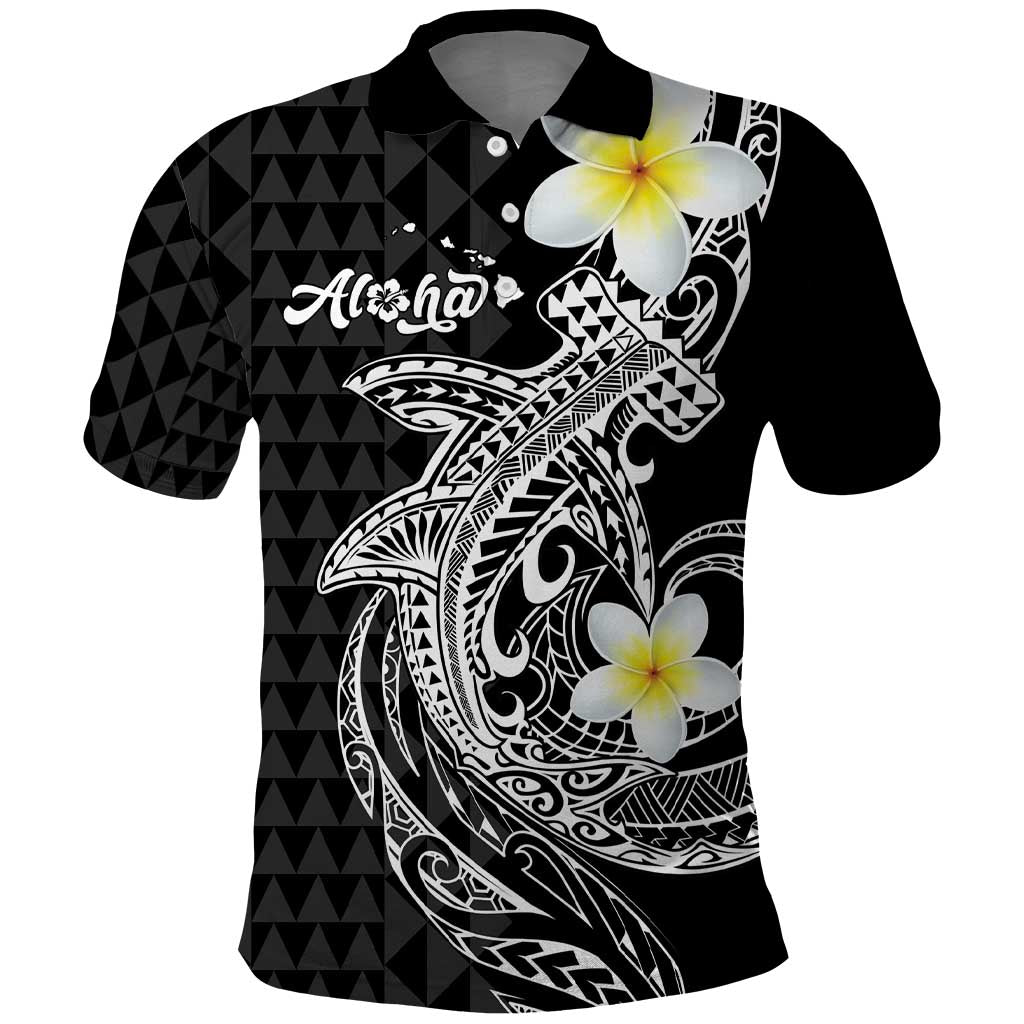 Aloha Hammerhead Shark Polo Shirt Black Hawaiian Kakau Tribal Tattoo LT9 Black - Polynesian Pride