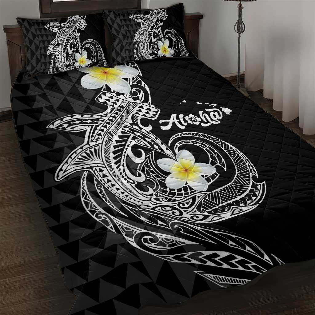 Aloha Hammerhead Shark Quilt Bed Set Black Hawaiian Kakau Tribal Tattoo LT9 Black - Polynesian Pride