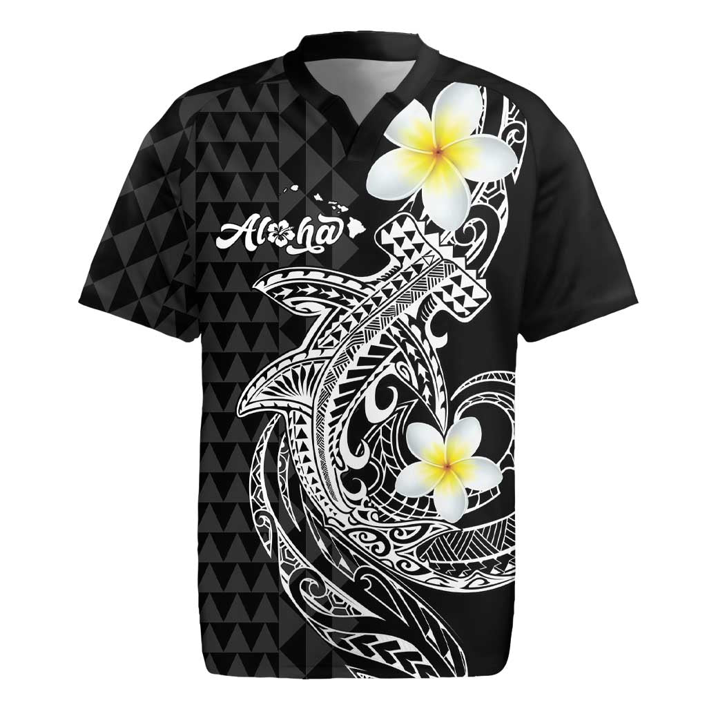 Aloha Hammerhead Shark Rugby Jersey Black Hawaiian Kakau Tribal Tattoo LT9 Black - Polynesian Pride