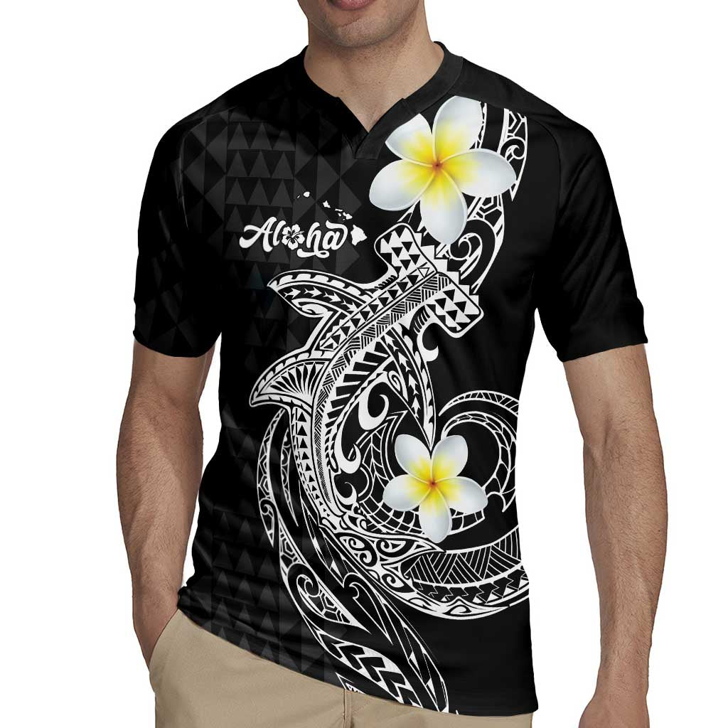 Aloha Hammerhead Shark Rugby Jersey Black Hawaiian Kakau Tribal Tattoo LT9 - Polynesian Pride