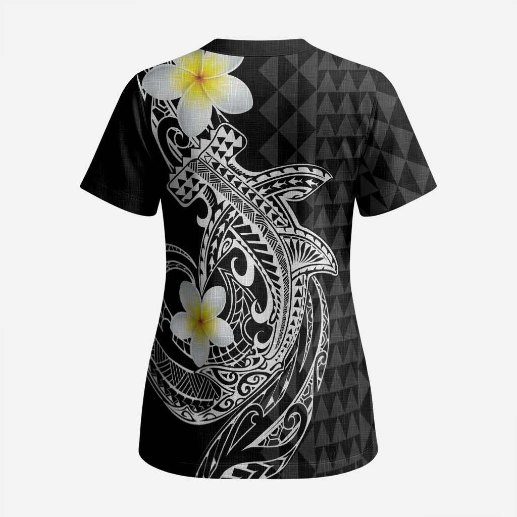 Aloha Hammerhead Shark Scrub Top Black Hawaiian Kakau Tribal Tattoo LT9 - Polynesian Pride