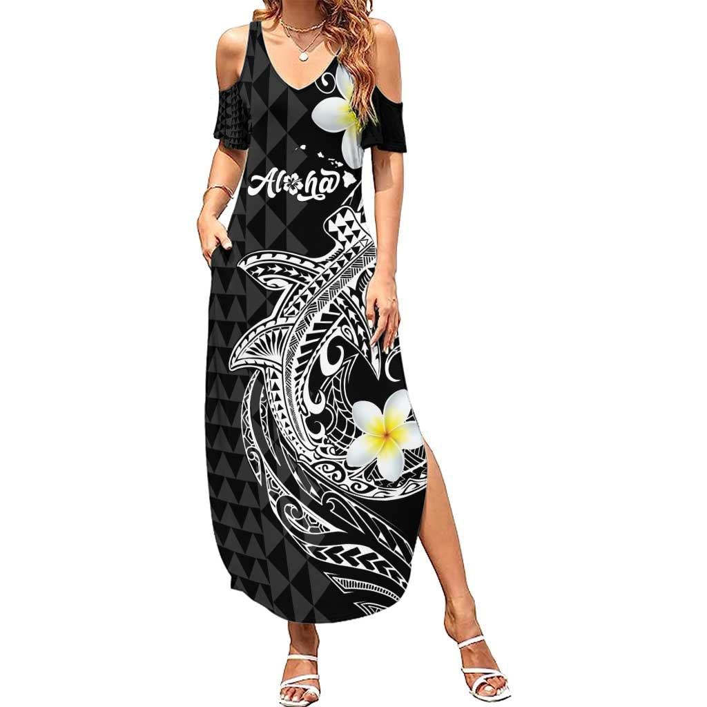 Aloha Hammerhead Shark Summer Maxi Dress Black Hawaiian Kakau Tribal Tattoo LT9 Women Black - Polynesian Pride