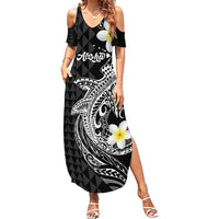 Aloha Hammerhead Shark Summer Maxi Dress Black Hawaiian Kakau Tribal Tattoo LT9 Women Black - Polynesian Pride