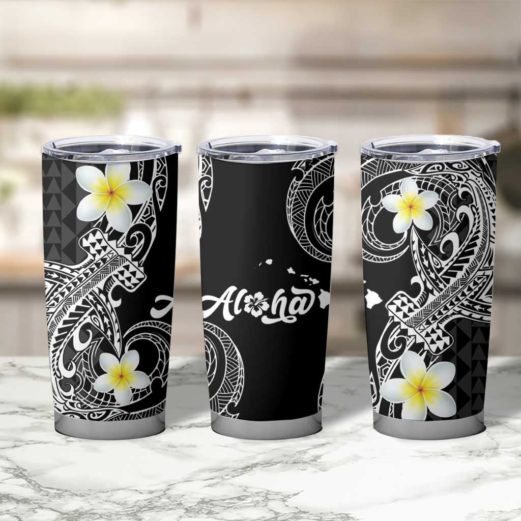 Aloha Hammerhead Shark Tumbler Cup Black Hawaiian Kakau Tribal Tattoo LT9 - Polynesian Pride