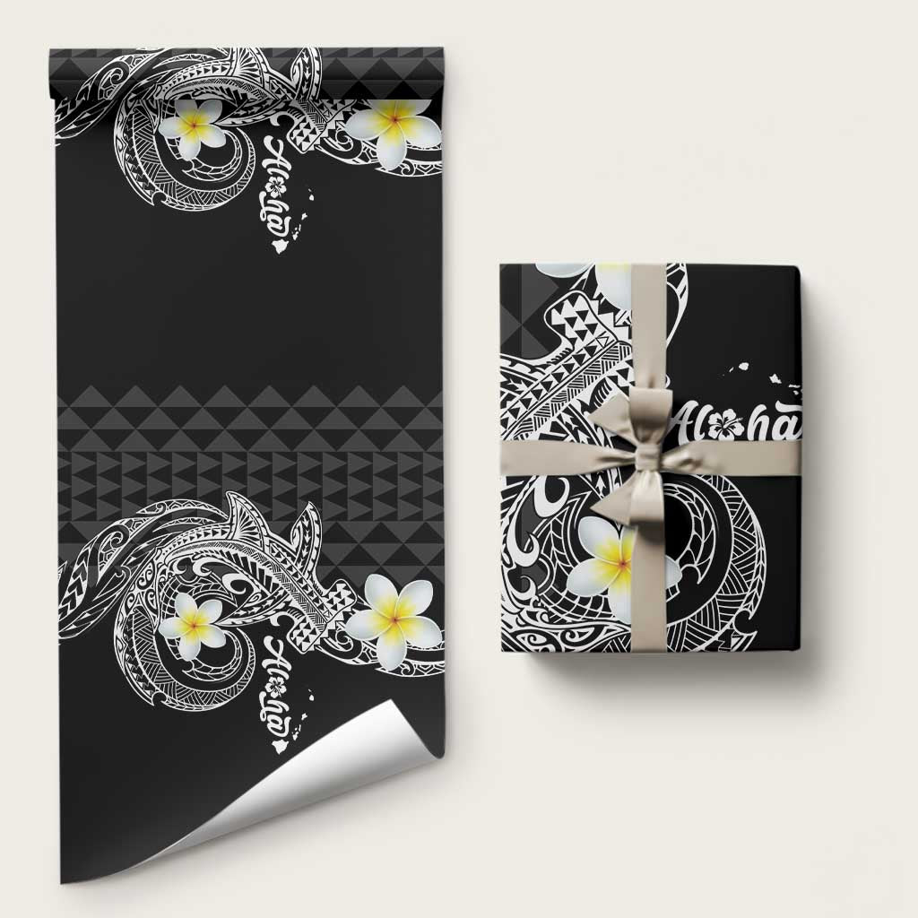 Aloha Hammerhead Shark Wrapping Paper Black Hawaiian Kakau Tribal Tattoo LT9 58" × 23" Black - Polynesian Pride