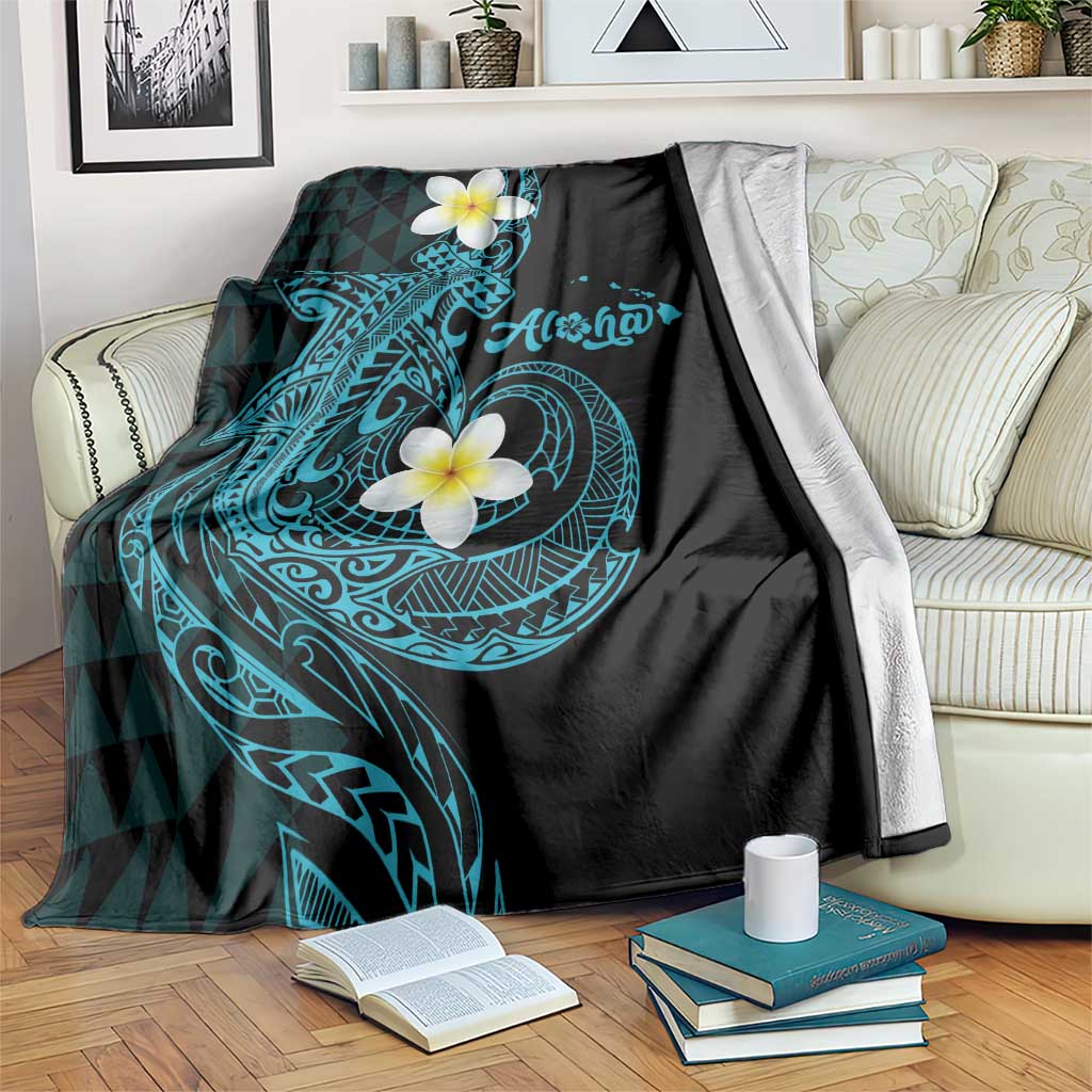 Aloha Hammerhead Shark Blanket Calypso Hawaiian Kakau Tribal Tattoo LT9 Blue - Polynesian Pride
