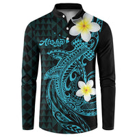 Aloha Hammerhead Shark Button Sweatshirt Calypso Hawaiian Kakau Tribal Tattoo LT9 Blue - Polynesian Pride