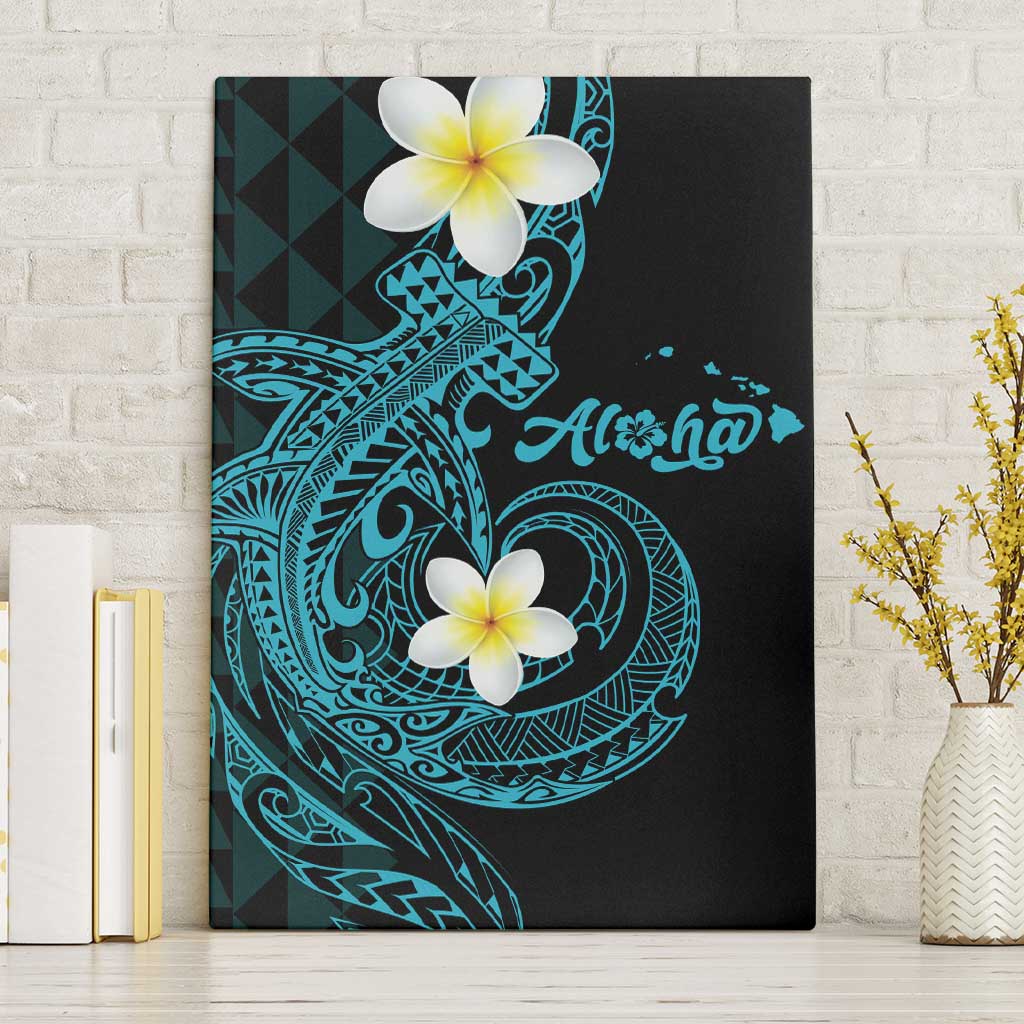 Aloha Hammerhead Shark Canvas Wall Art Calypso Hawaiian Kakau Tribal Tattoo LT9 Without Frame Blue - Polynesian Pride
