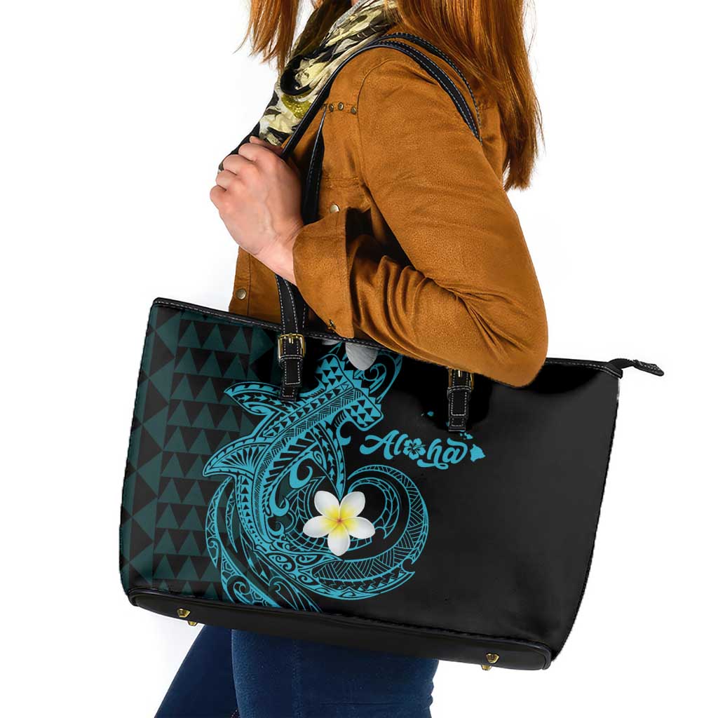 Aloha Hammerhead Shark Leather Tote Bag Calypso Hawaiian Kakau Tribal Tattoo LT9 Blue - Polynesian Pride