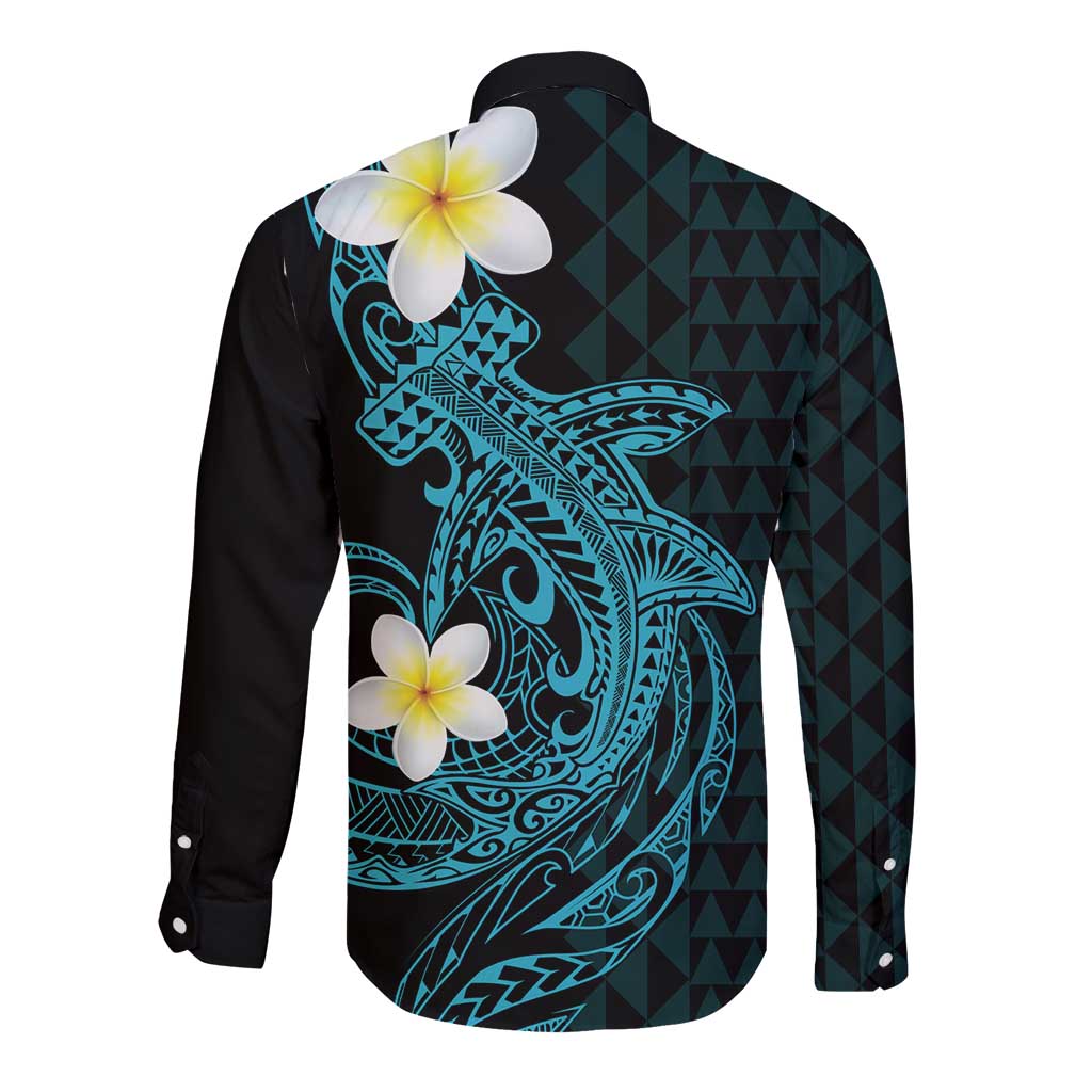 Aloha Hammerhead Shark Long Sleeve Button Shirt Calypso Hawaiian Kakau Tribal Tattoo LT9 - Polynesian Pride