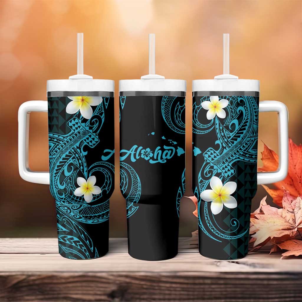 Aloha Hammerhead Shark Tumbler With Handle Calypso Hawaiian Kakau Tribal Tattoo LT9 - Polynesian Pride