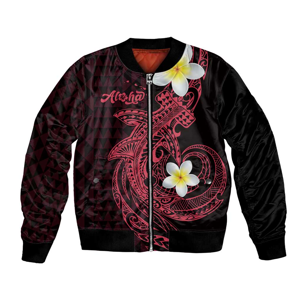 Aloha Hammerhead Shark Bomber Jacket Feverish Pink Hawaiian Kakau Tribal Tattoo LT9 Unisex Pink - Polynesian Pride