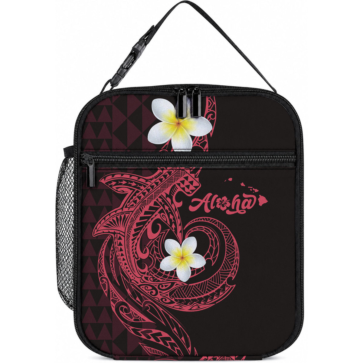 Aloha Hammerhead Shark Lunch Bag Feverish Pink Hawaiian Kakau Tribal Tattoo LT9 10.2 × 8.3 × 4.3 inch Pink - Polynesian Pride