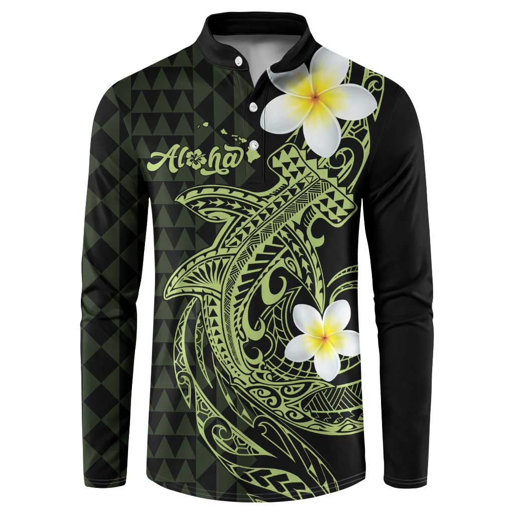 Aloha Hammerhead Shark Button Sweatshirt Lime Rickey Hawaiian Kakau Tribal Tattoo LT9 Lime - Polynesian Pride