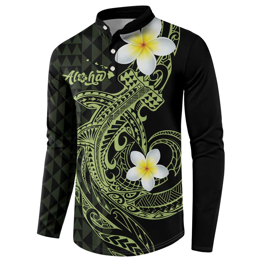 Aloha Hammerhead Shark Button Sweatshirt Lime Rickey Hawaiian Kakau Tribal Tattoo LT9 - Polynesian Pride