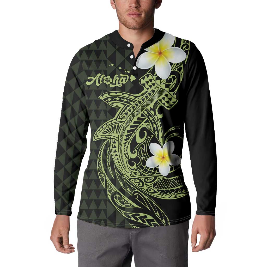 Aloha Hammerhead Shark Button Sweatshirt Lime Rickey Hawaiian Kakau Tribal Tattoo LT9 - Polynesian Pride
