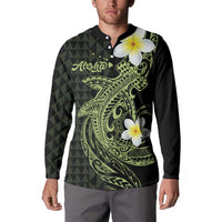 Aloha Hammerhead Shark Button Sweatshirt Lime Rickey Hawaiian Kakau Tribal Tattoo LT9 - Polynesian Pride