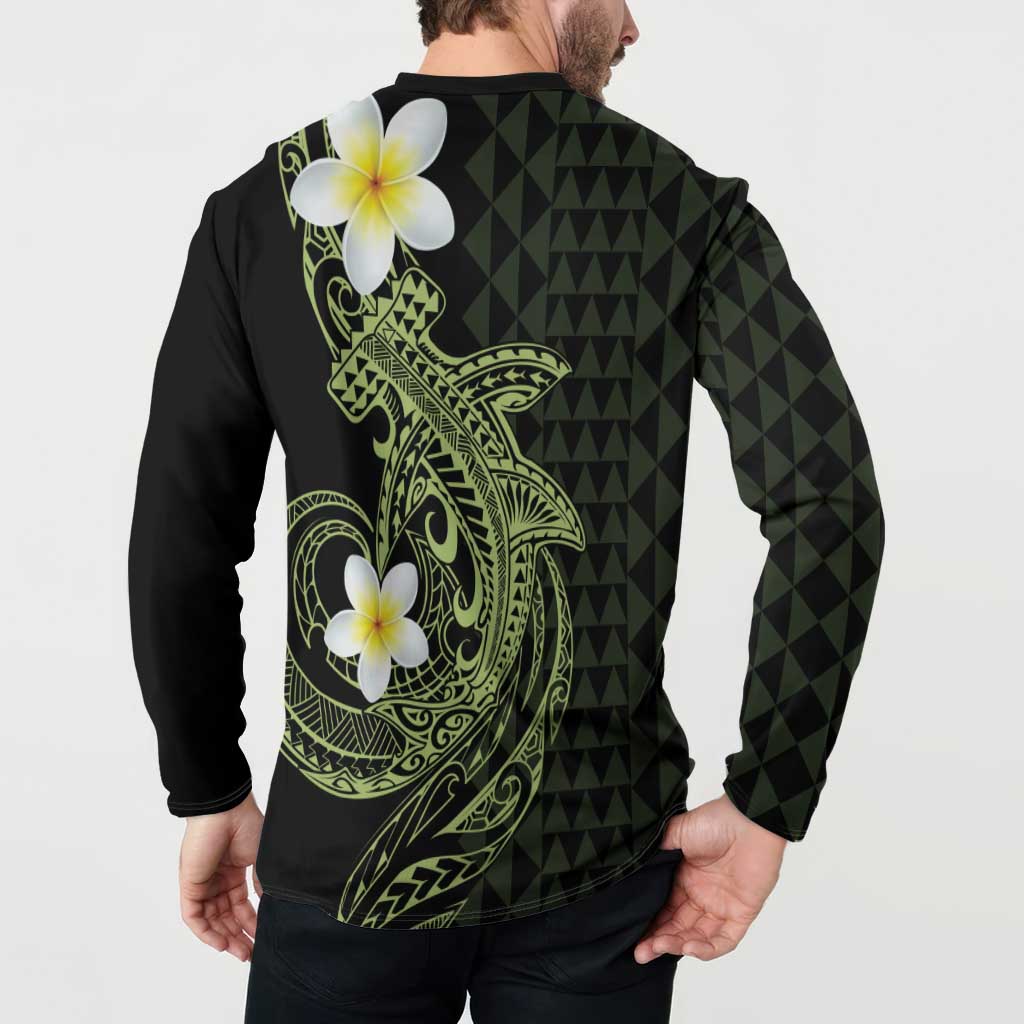Aloha Hammerhead Shark Button Sweatshirt Lime Rickey Hawaiian Kakau Tribal Tattoo LT9 - Polynesian Pride