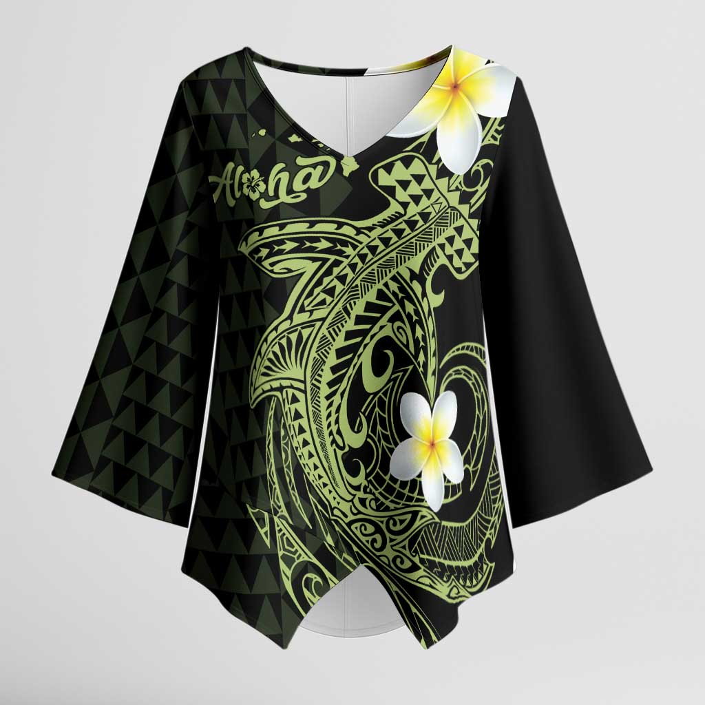 Aloha Hammerhead Shark Kimono Sleeve Blouse Lime Rickey Hawaiian Kakau Tribal Tattoo LT9 Female Lime - Polynesian Pride