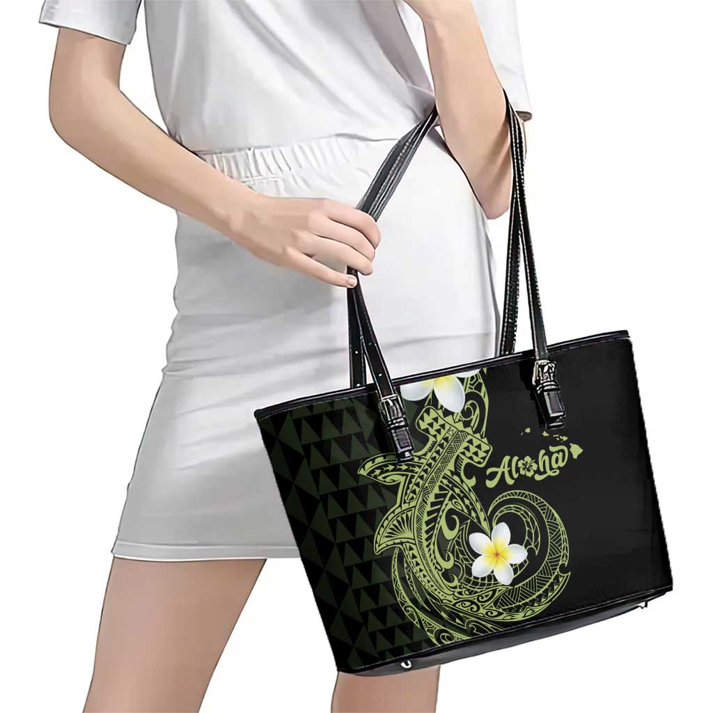 Aloha Hammerhead Shark Leather Tote Bag Lime Rickey Hawaiian Kakau Tribal Tattoo LT9 - Polynesian Pride