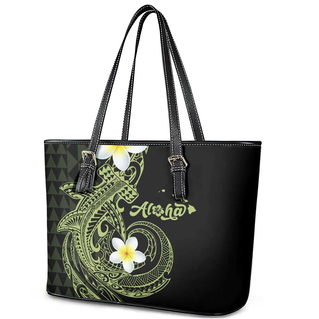 Aloha Hammerhead Shark Leather Tote Bag Lime Rickey Hawaiian Kakau Tribal Tattoo LT9 - Polynesian Pride