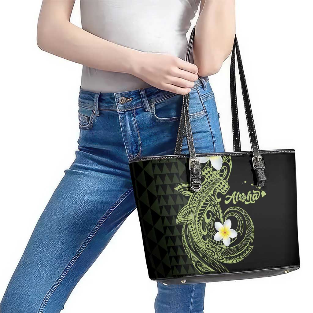 Aloha Hammerhead Shark Leather Tote Bag Lime Rickey Hawaiian Kakau Tribal Tattoo LT9 - Polynesian Pride