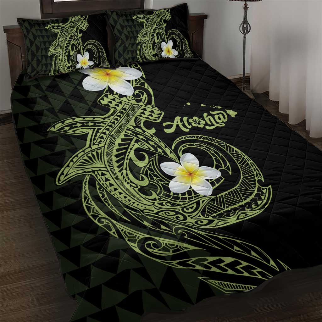 Aloha Hammerhead Shark Quilt Bed Set Lime Rickey Hawaiian Kakau Tribal Tattoo LT9 Lime - Polynesian Pride