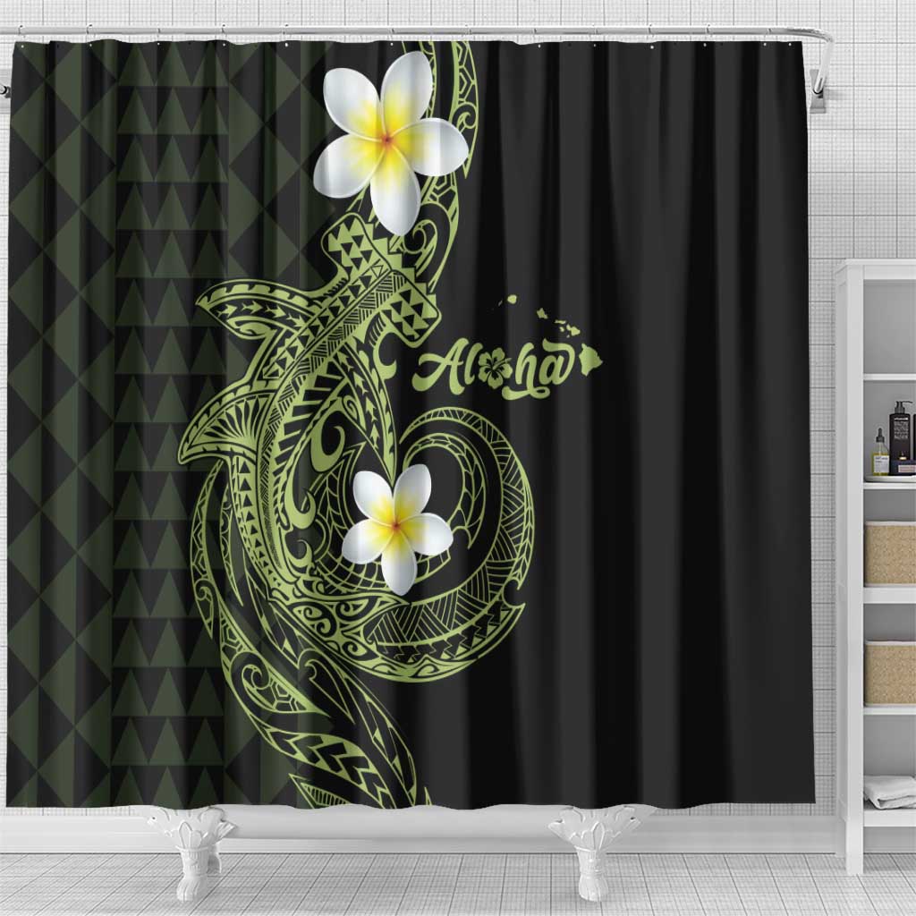 Aloha Hammerhead Shark Shower Curtain Lime Rickey Hawaiian Kakau Tribal Tattoo LT9 - Polynesian Pride