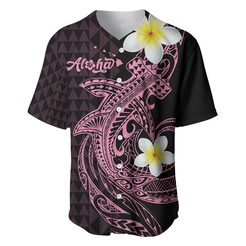 Aloha Hammerhead Shark Baseball Jersey Vivacious Pink Hawaiian Kakau Tribal Tattoo LT9 Pink - Polynesian Pride