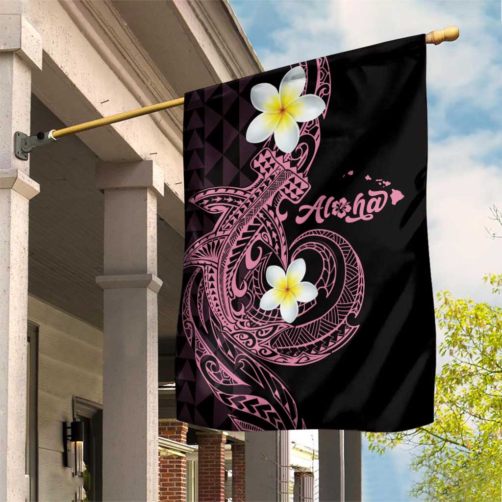 Aloha Hammerhead Shark Garden Flag Vivacious Pink Hawaiian Kakau Tribal Tattoo LT9 House Flag Pink - Polynesian Pride